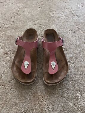 Birkenstock Pink Patent Gizeh Thong Sandals